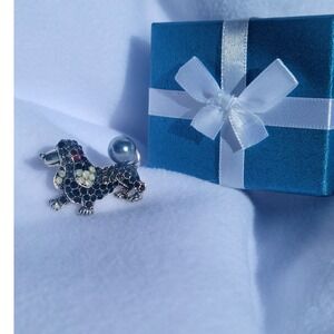 NEW Sparkling Dachshund Dog Brooch Pin Rhinestone Pearl Adorable Pet Jewelry